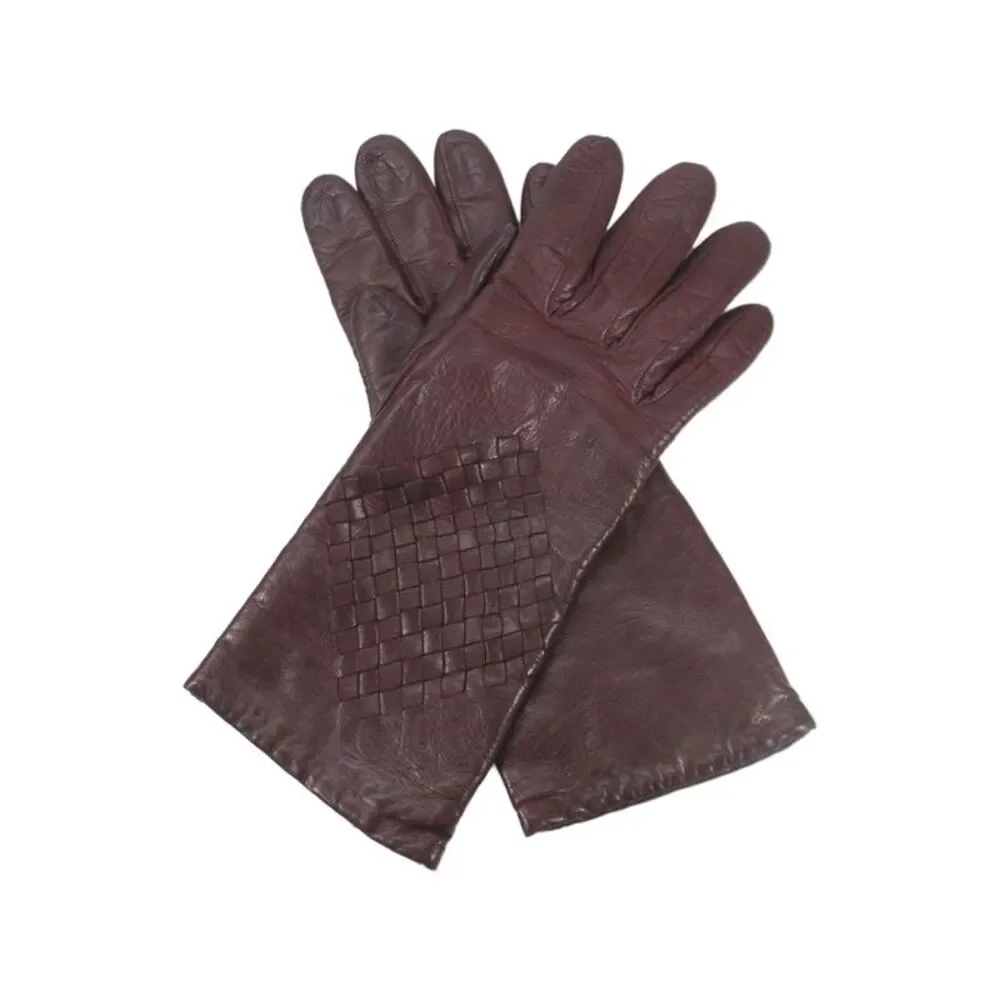 Bottega Veneta Womens Intrecciato Detail Driving Gloves Wine Red Size 4